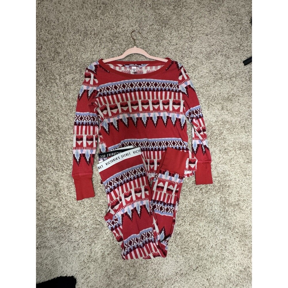Victoria Secret Pajama Set 2 Piece Red Aztec Design Cotton flannel  S/P Small